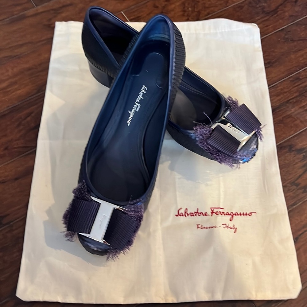 Salvatore Ferragamo Sequin Purple Ballet Flats with Grosgrain Bow 9m